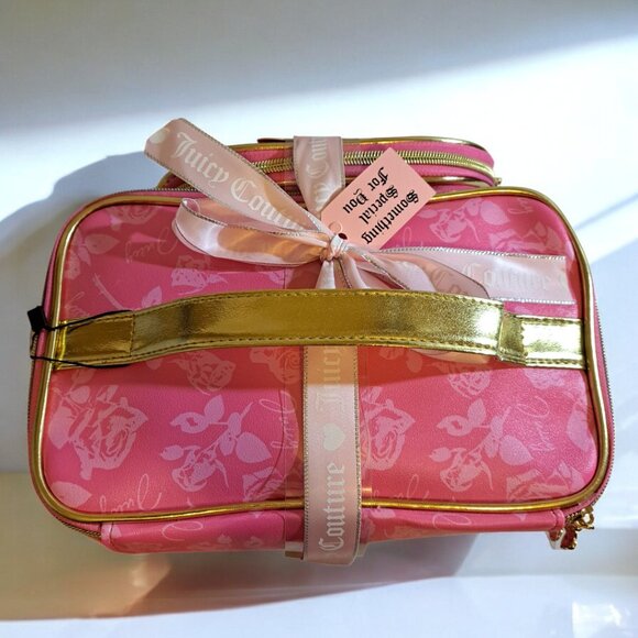 Juicy Couture 2 Piece Hot Pink & Gold Cosmetic Travel Bag NWT - Picture 8 of 9